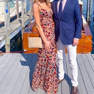 Anthropologie Flounced Floral Burnout Velvet Jumpsuit, size 4, multicolor/pink